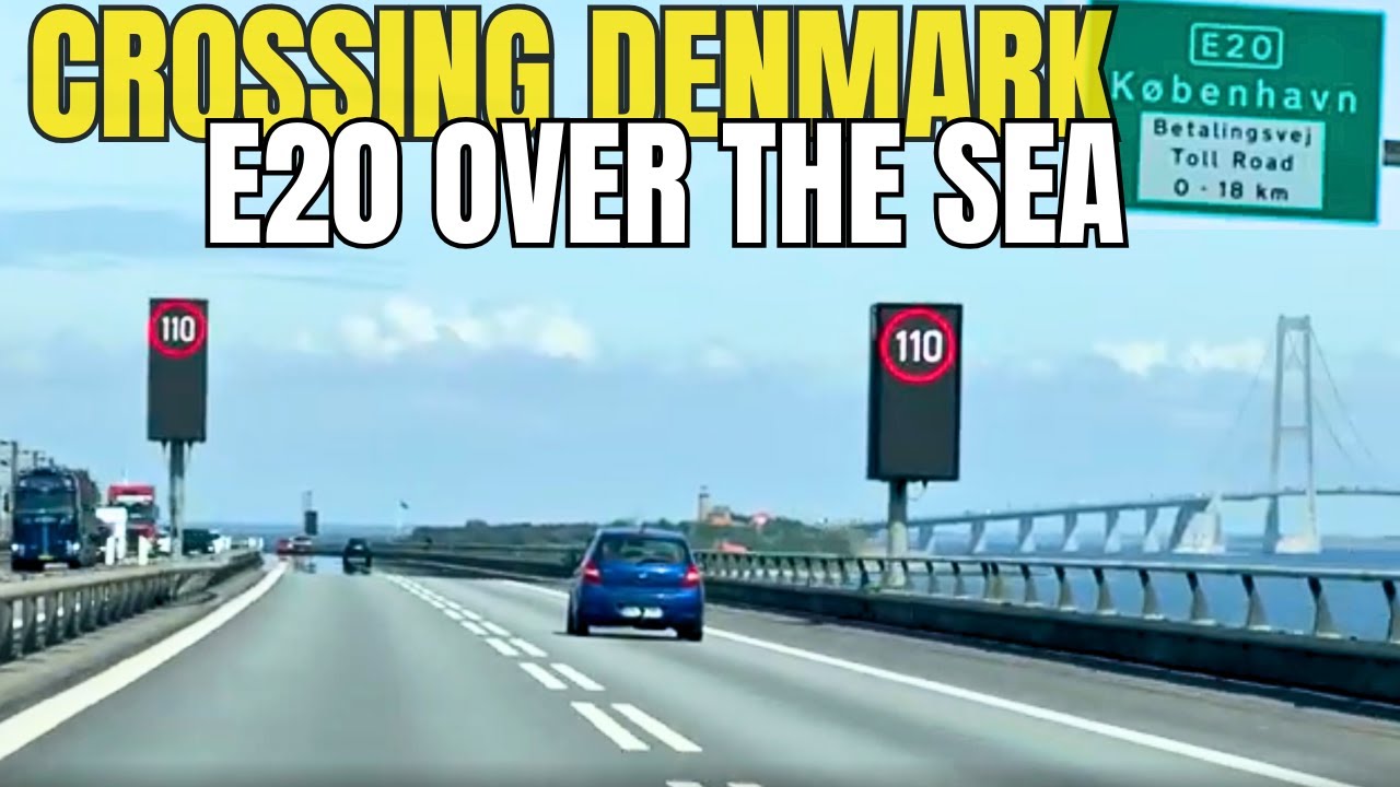 Highway Drive from Nyborg Denmark | Great Belt Bridge & Sea Views
