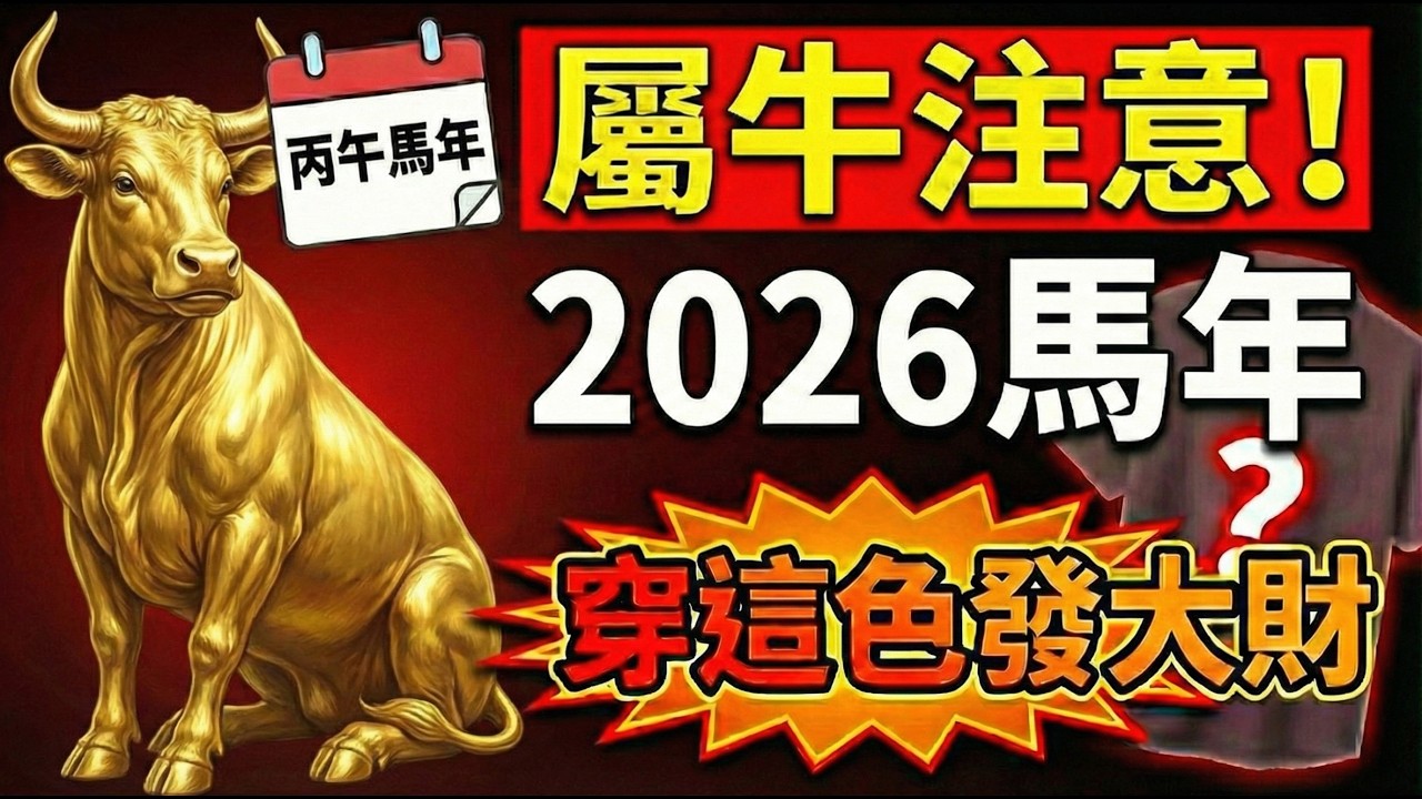 生肖牛注意！2026年丙午馬年，一定要多穿這顏色！穿上它最招財，財富有驚喜！#2026生肖牛運勢 #屬牛2026運勢 #招財 #偏財運 #丙午馬年 #化太歲 #風水佈局 #財庫 #五行改運 #橫財