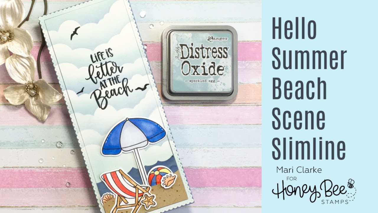 Hello Summer Beach Scene Slimline Card