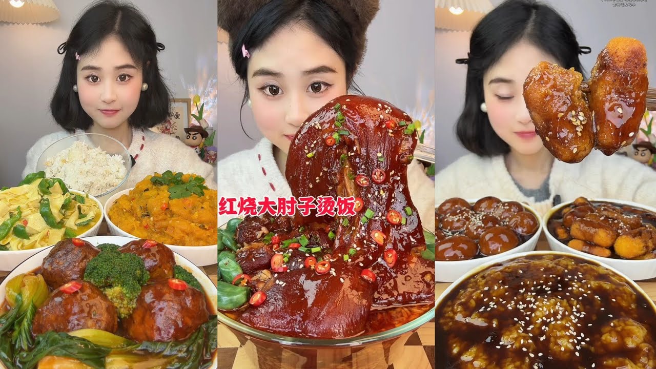 Mukbang#part 401:Eat Spicy🔥noodles🍜   with Rice noodle 🍜 Soup meatball 🧆#mukbang #pork #noodles 