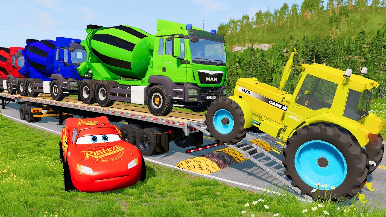 Flatbed Truck McQueen | Transportation with Truck - Pothole vs Car #6 | BeamNG.Drive Gameplay