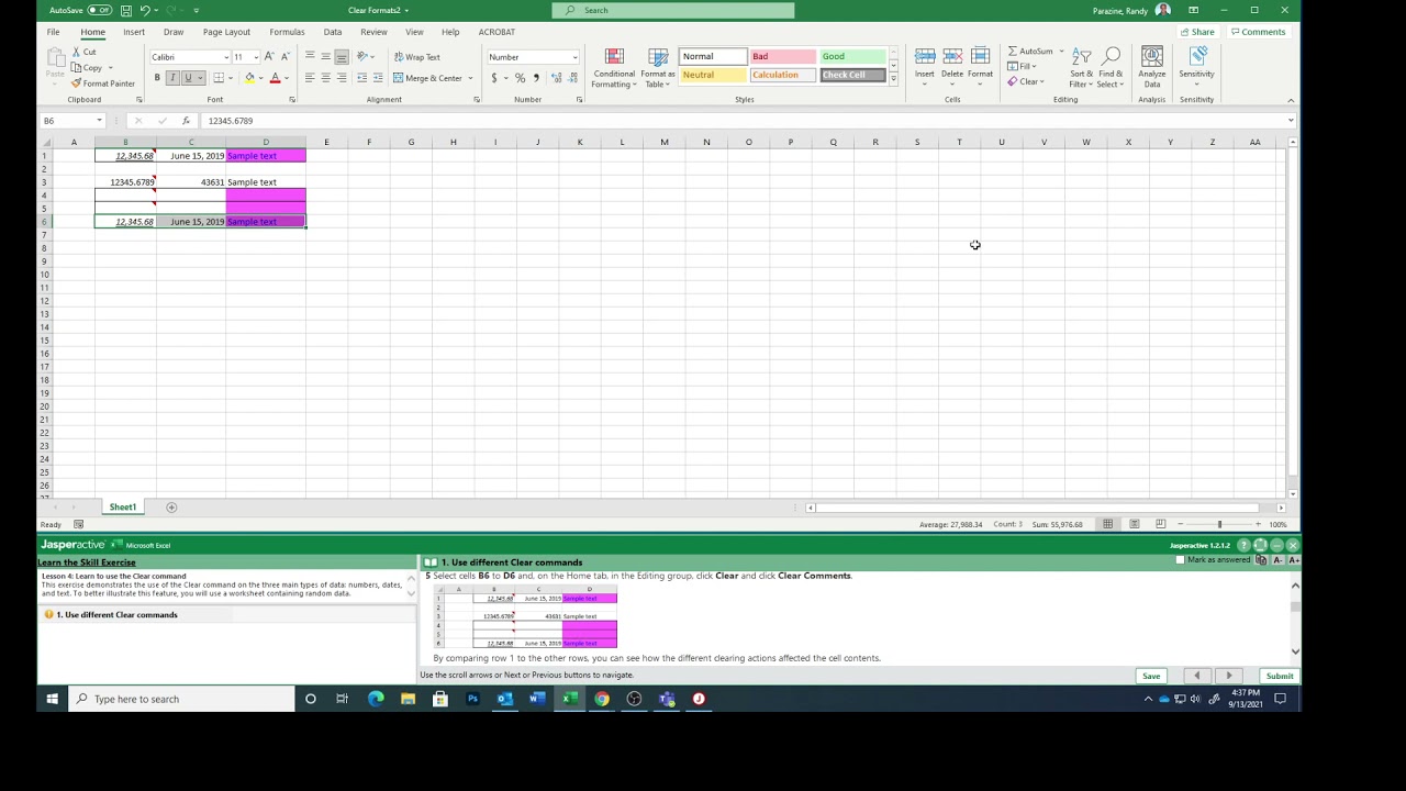 Excel Lesson 4g Clearing Cell Contents & Formatting
