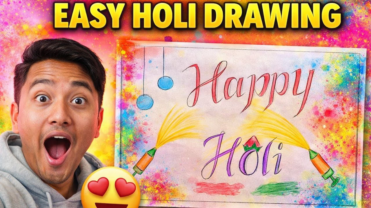  Easy Happy Holi Drawing for Beginners | Holi Special Poster Making 2026