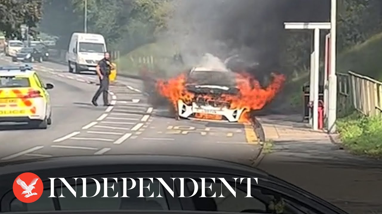 Fire engulfs 'hybrid' car within seconds of starting