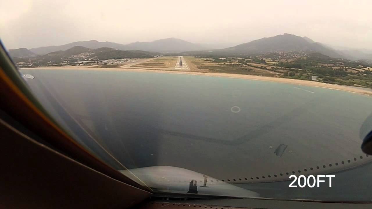Landing at Ajaccio, Napoleon Bonaparte Airport (AJA/LFKJ) France - Cockpit View