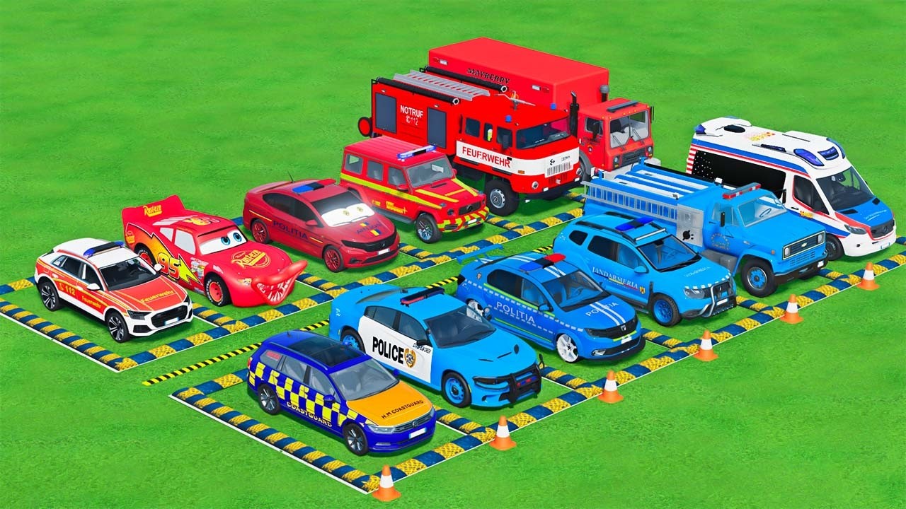 GO GAME - TRANSPORTING POLICE CARS, AMBULANCE VEHICLES, FIRE TRUCK WITH MAN TRUCK ! FS22 #126