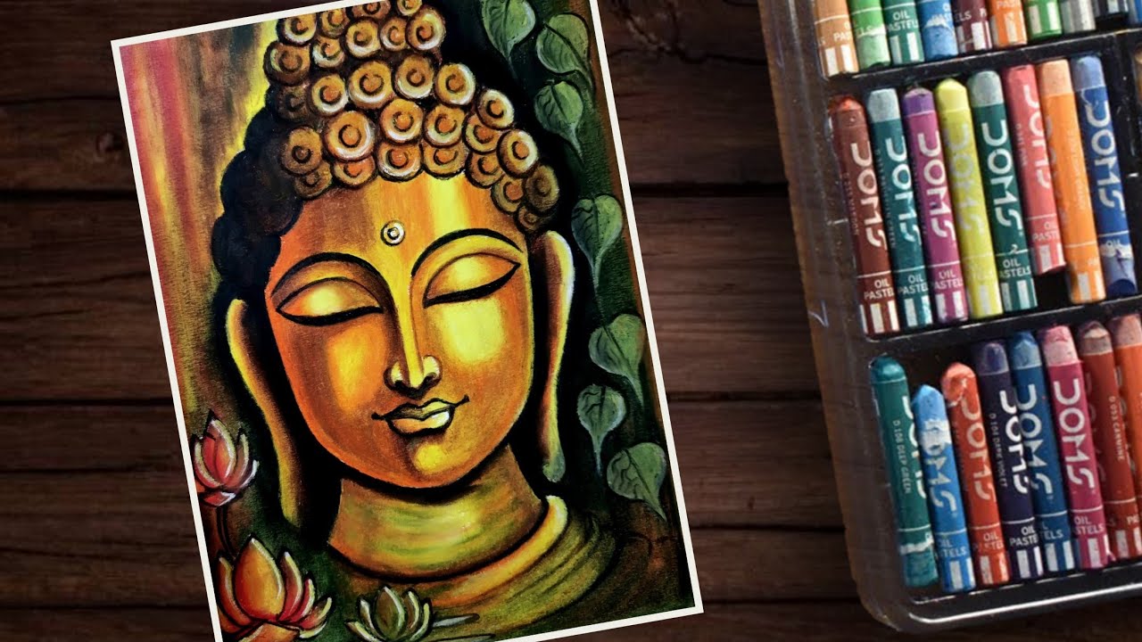 Buddha Drawing Easy Step by Step | Lord Buddha Drawing with Oil Pastels Easy