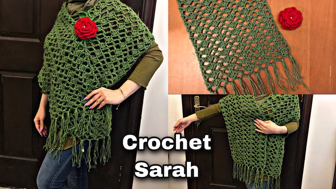 Easy crochet and elegant shawl just repeat 2 rows / كروشية شال مستطيل سهل جدا | Crochet Sarah