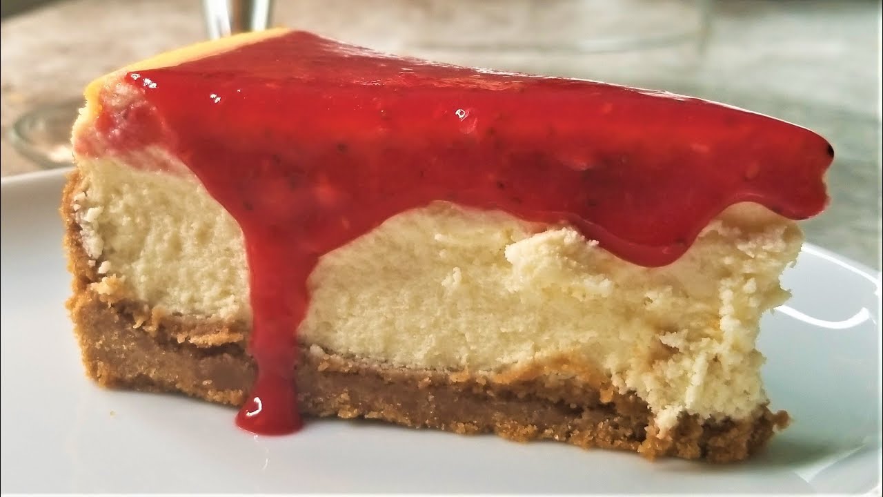 Vanilla Cheesecake With Raspberry Coulis - (100% No Crack Recipe)