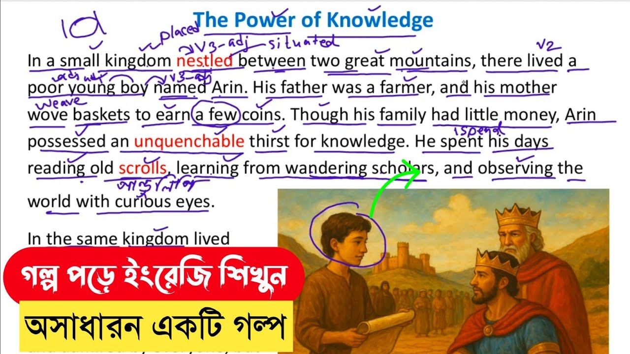 POWER OF KNOWLEDGE 🧠 | English story reading with bengali translation|  learn english 