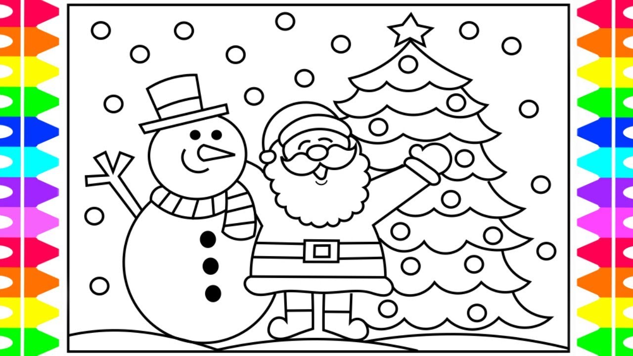 How to Draw SANTA Step by Step for Kids | Santa and Snowman Coloring Page | Fun Coloring Pages Kids