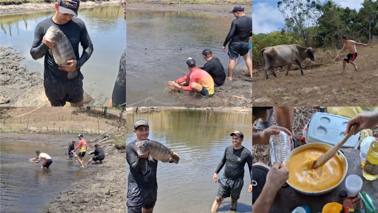 DIA DE PESCARIA 🐟 PEGAMOS TILAPIA GIGANTE / FIZEMOS PIRÃO NO IMPROVISO / A VACA QUASE PEGA UM AMIGO😂