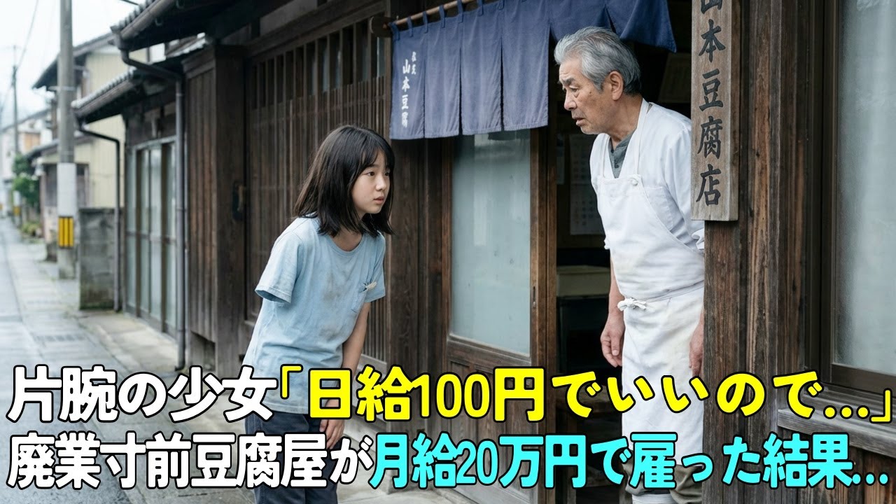 廃業寸前の豆腐屋に片腕の14歳少女が来店「日給100円でいいので働かせてください」67歳店主「正社員として月給20万円で雇う」→1ヶ月後、まさかの展開に…【感動する話】