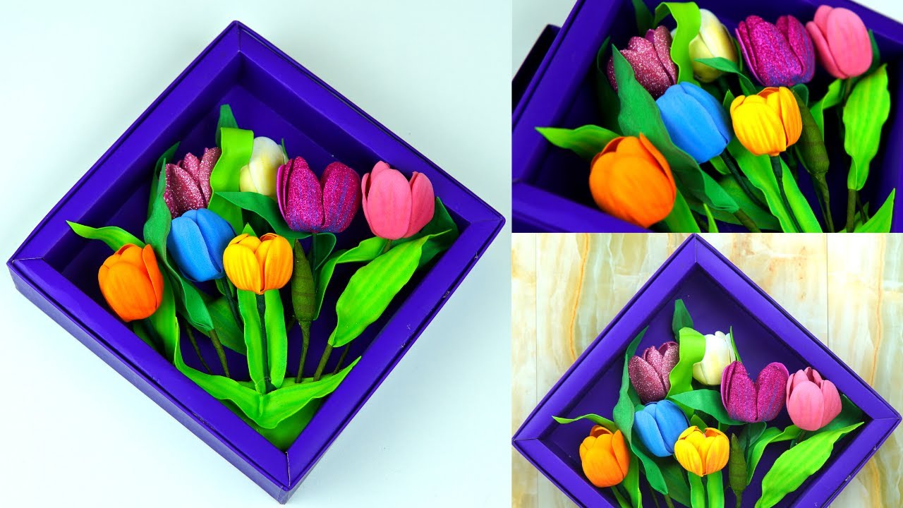 Beautiful Fomic Sheet Flowers Wall Hanging - Tulip Flowers Making - DIY Craft - Home Decore Ideas