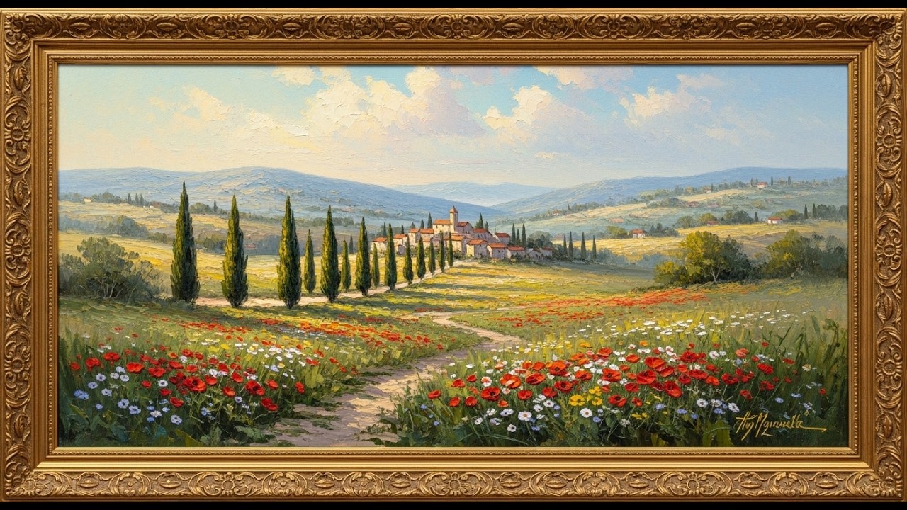Frame TV Art: Classic Tuscan Countryside with Poppy Fields | 4K Ambient Art