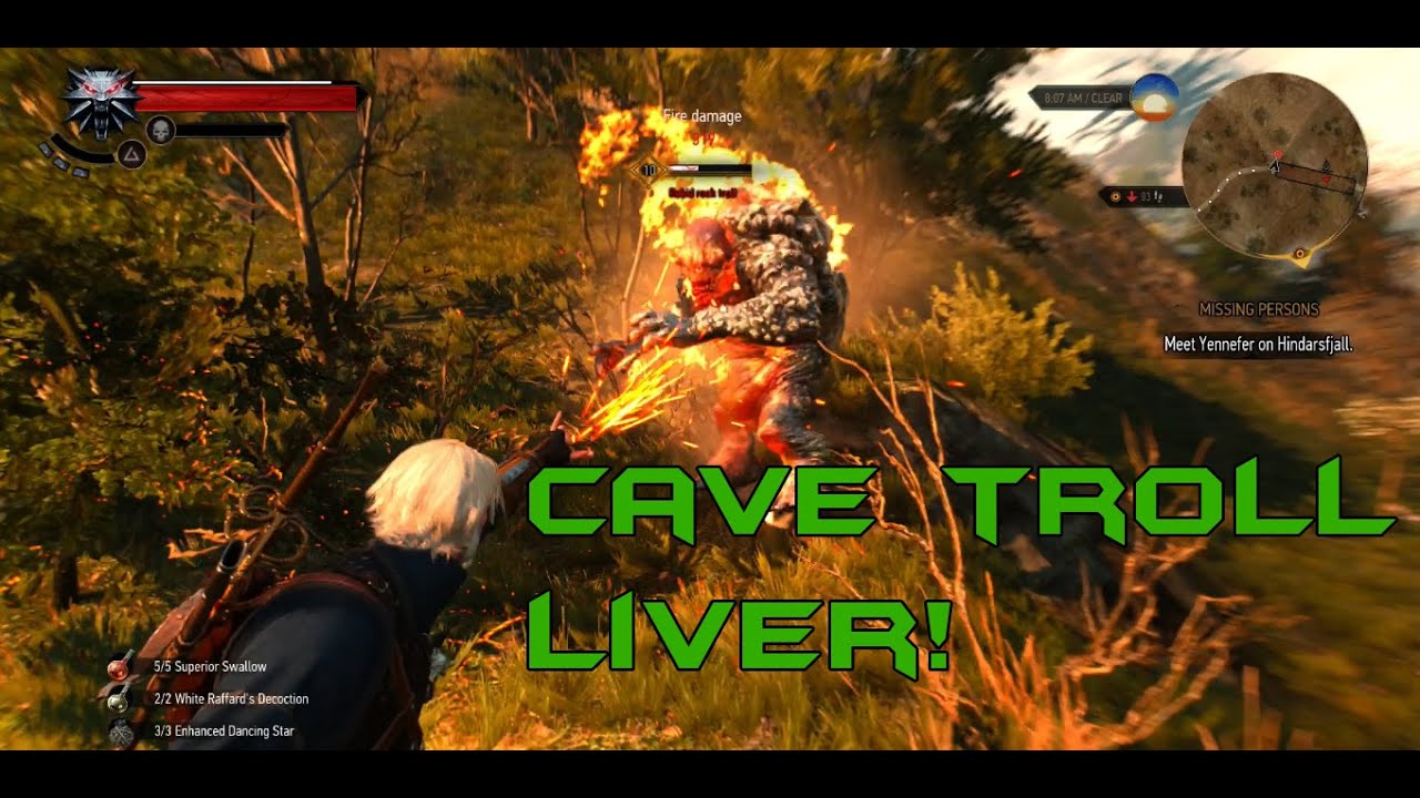 The Witcher 3: Wild Hunt Cave Troll Liver Farming!