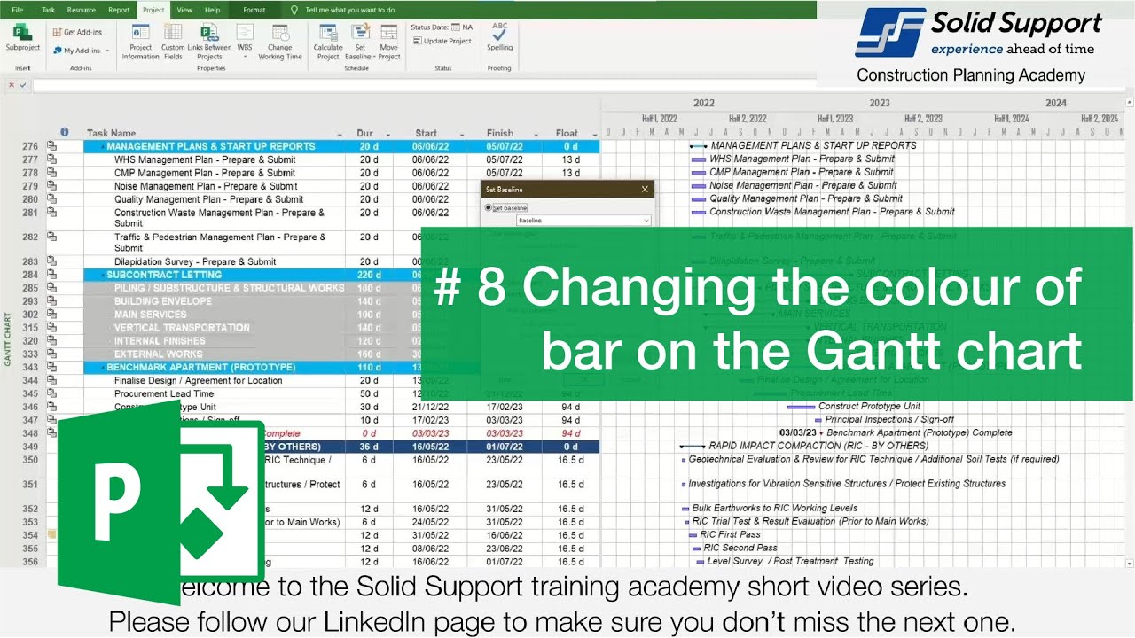 Changing the colour of bar on the Gantt chart - MSP quick tip # 8