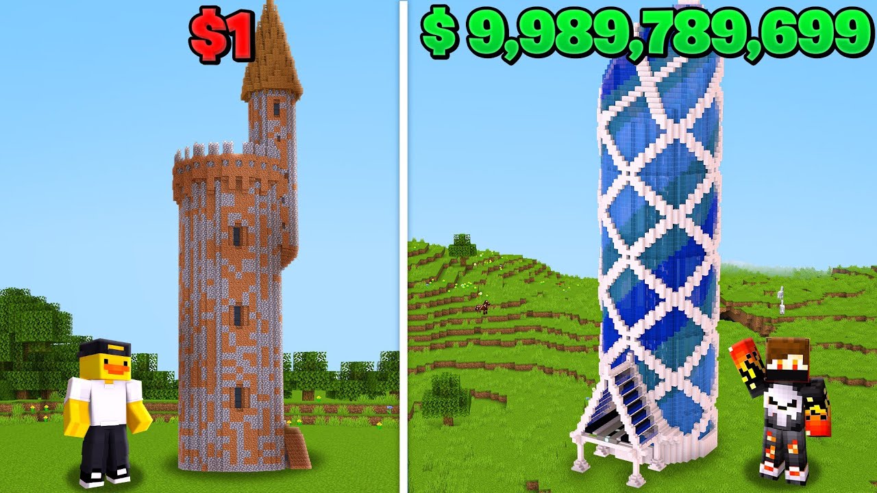 $1 vs $99,999 Skyscraper BUILD CHALLENGE in Minecraft !!!