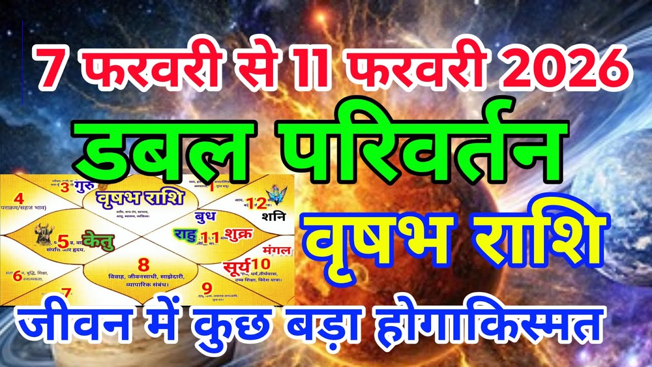 वृषभ राशि वालों 7 फरवरी से 11 फरवरी 2026 डबलपरिवर्तन कुछ बड़ा होगा.Kanyarashi