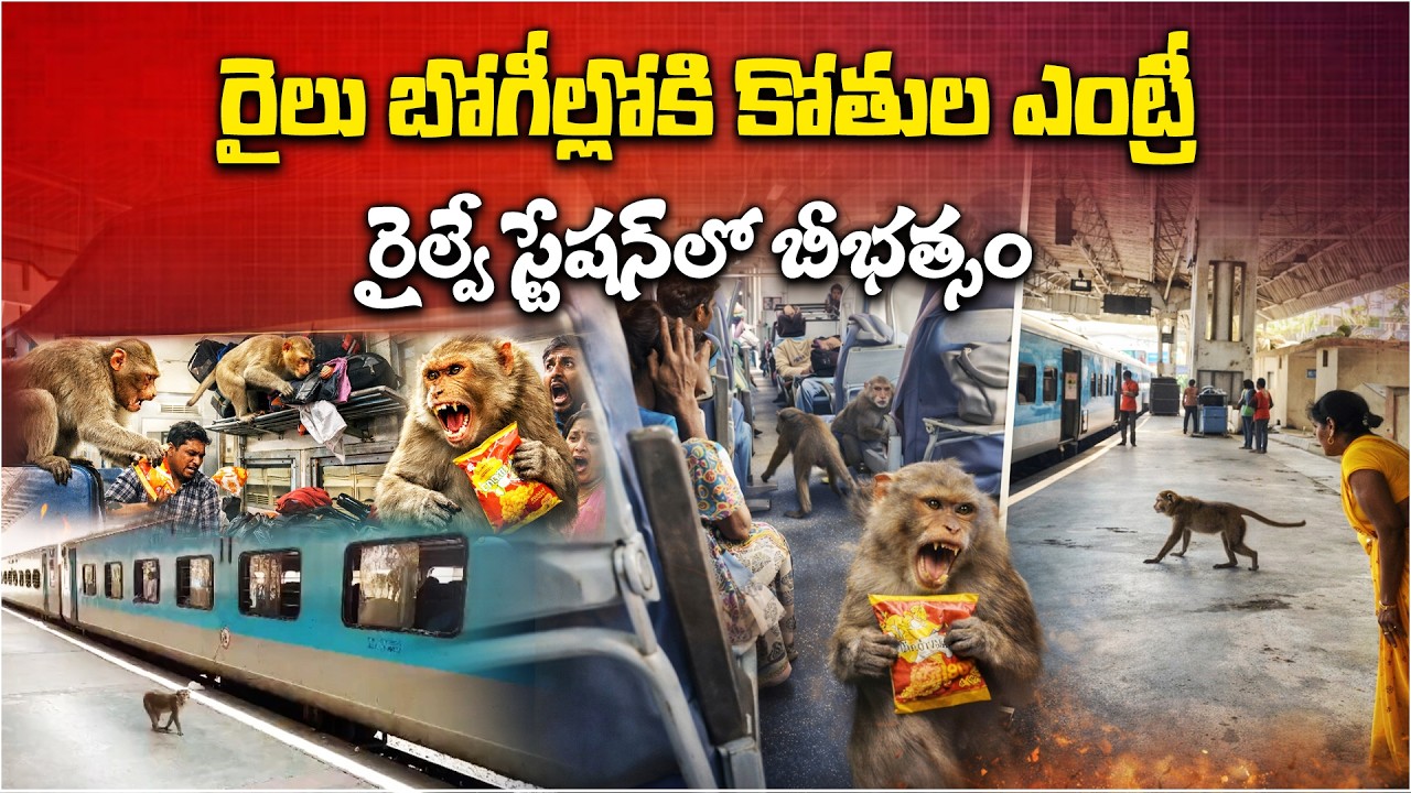 Monkeys entry Train Coaches at Peddapalli Railway Station | Passengers in Panic