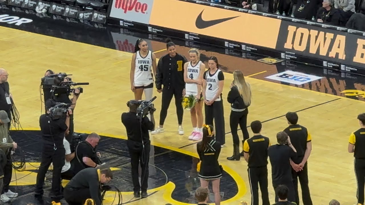 After Iowa Hawkeyes women’s basketball beat #6 Michigan and honor the seniors post-game 🏀