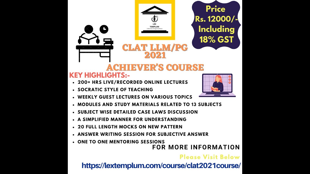 CLAT LLM/PG 2021 Achiever's COURSE by Lex Templum