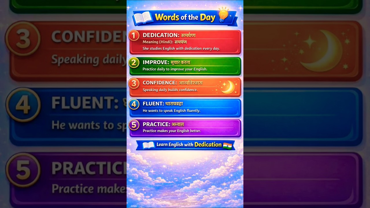 “Learn 5 new English words daily 🇮🇳📚Learn English with Dedication” 