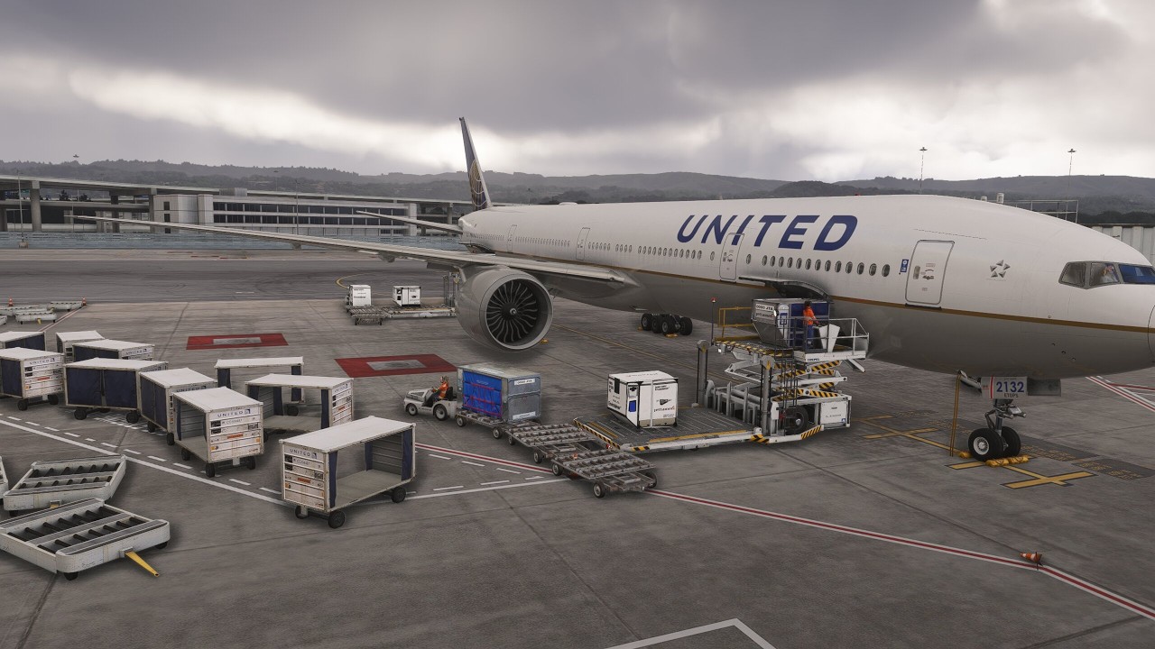 MSFS Wingview PMDG B777-300ER Land San Fransisco, USA KSFO 28R G7