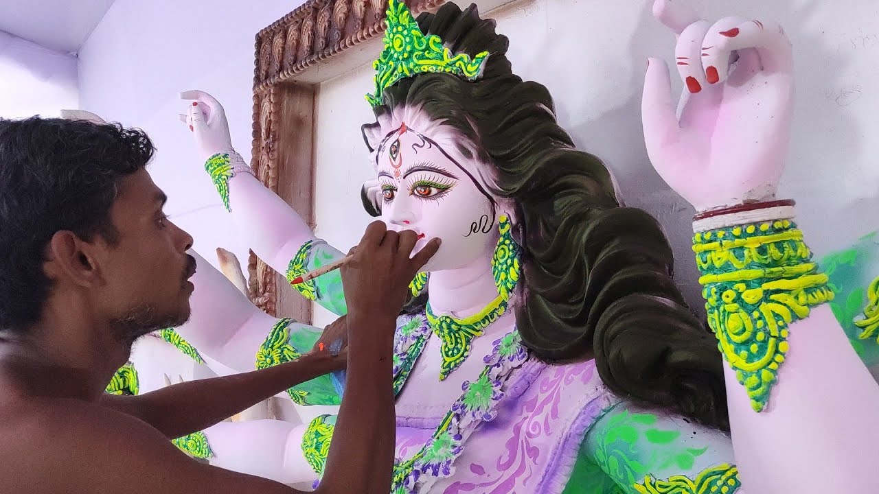 Fully completed painting idols Durga murti/ দেবী দুর্গা মায়ের রং এর কাজ/