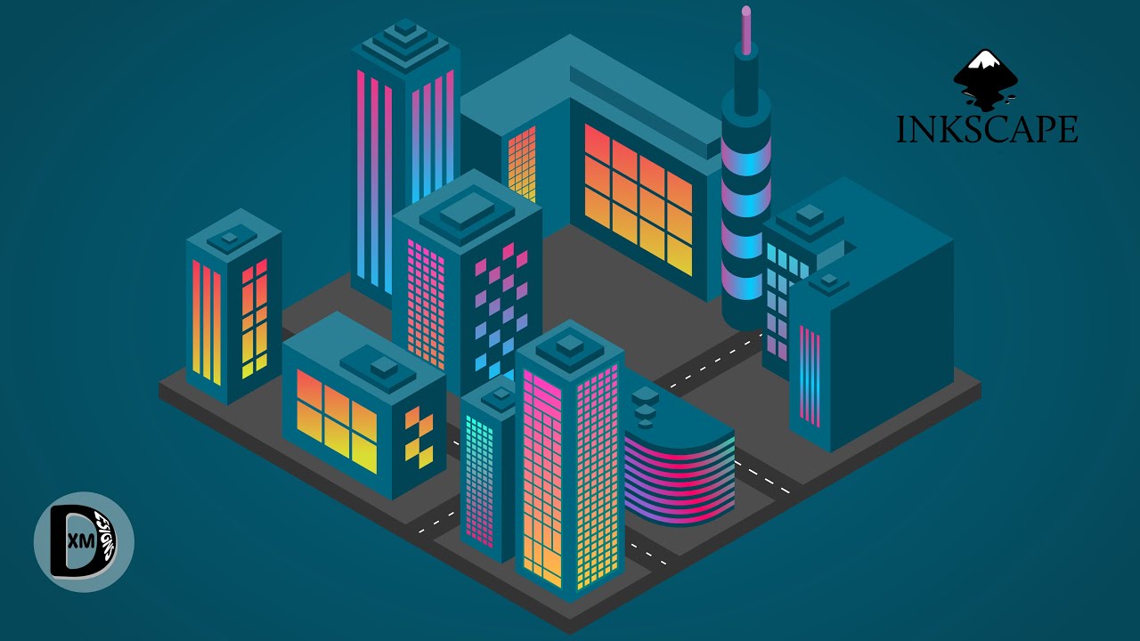 Speed Build - Beautiful Colorful City Isometric || Inkscape || XM Designs