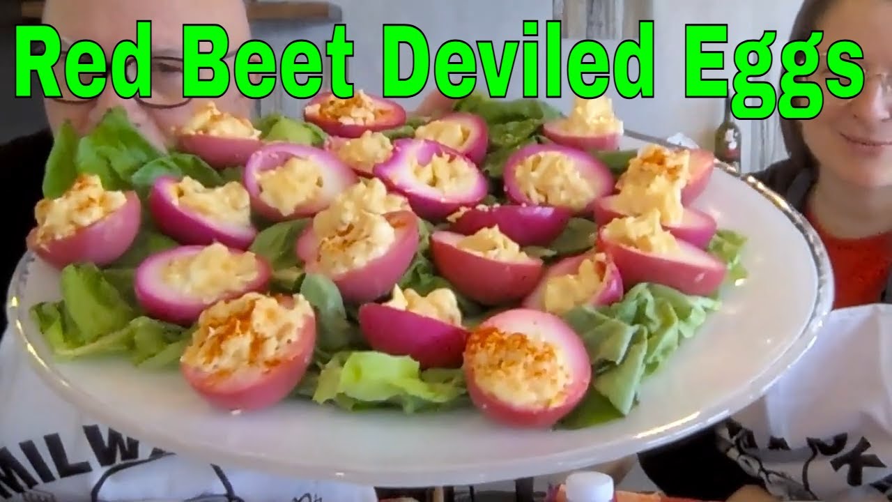 Red Beet Deviled Eggs with Red Cross WI CEO Cat Rabenstine