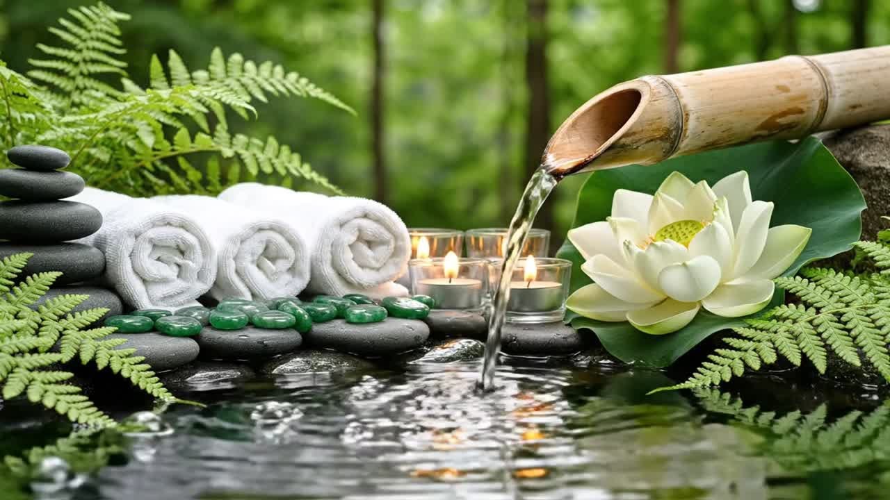 Relaxing Music + Bamboo Water Sounds 🌿 Calming Music for Sleep, Eliminate Stress, Meditation Music