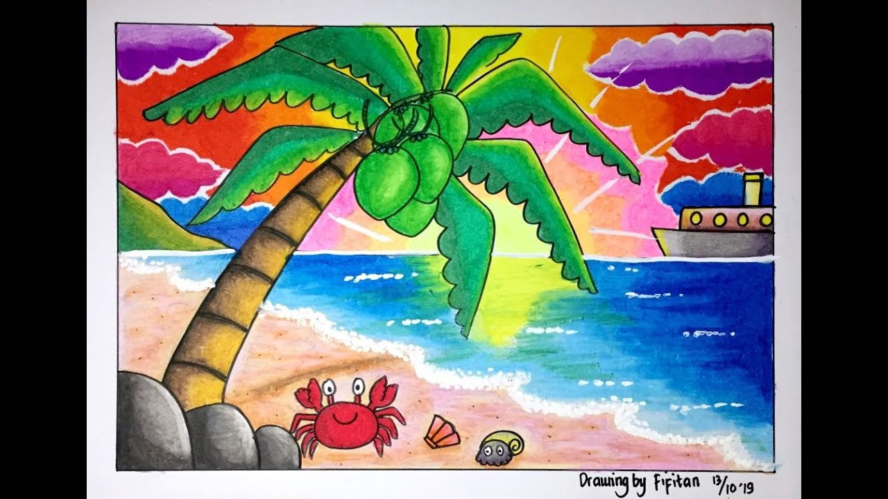 DRAWING TUTORIAL FOR BEGINNER TO DRAW BEACH  