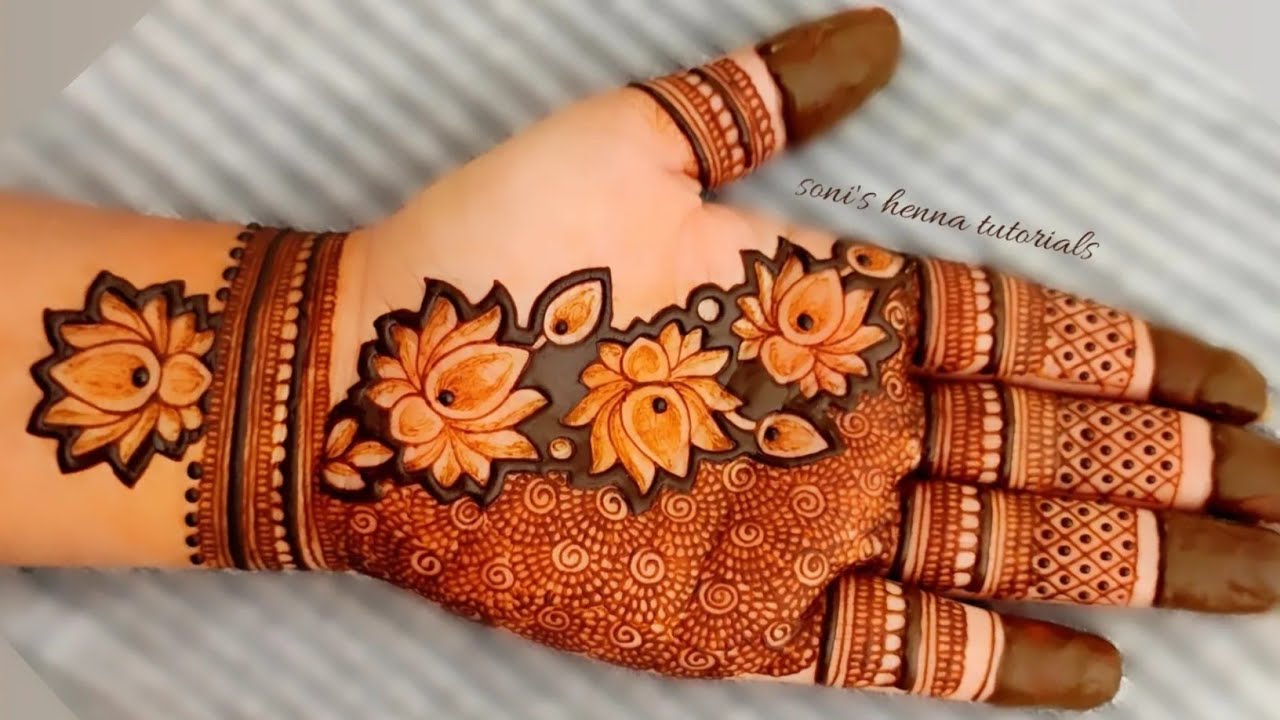Lotus mehndi design for front hand | Stylish front hand mehndi design | New henna mehndi design