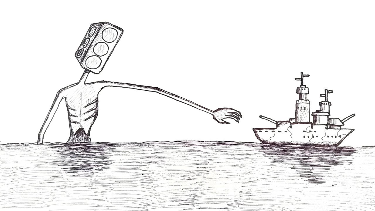 Traffic light head vs. military ship, Hathor Art