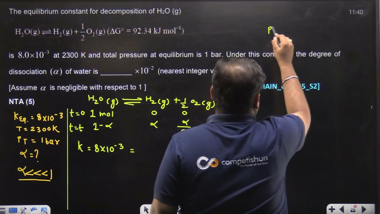 The equilibrium constant for decomposition 08 APR 2025 SHIFT-2 JEE MAIN PYQ
