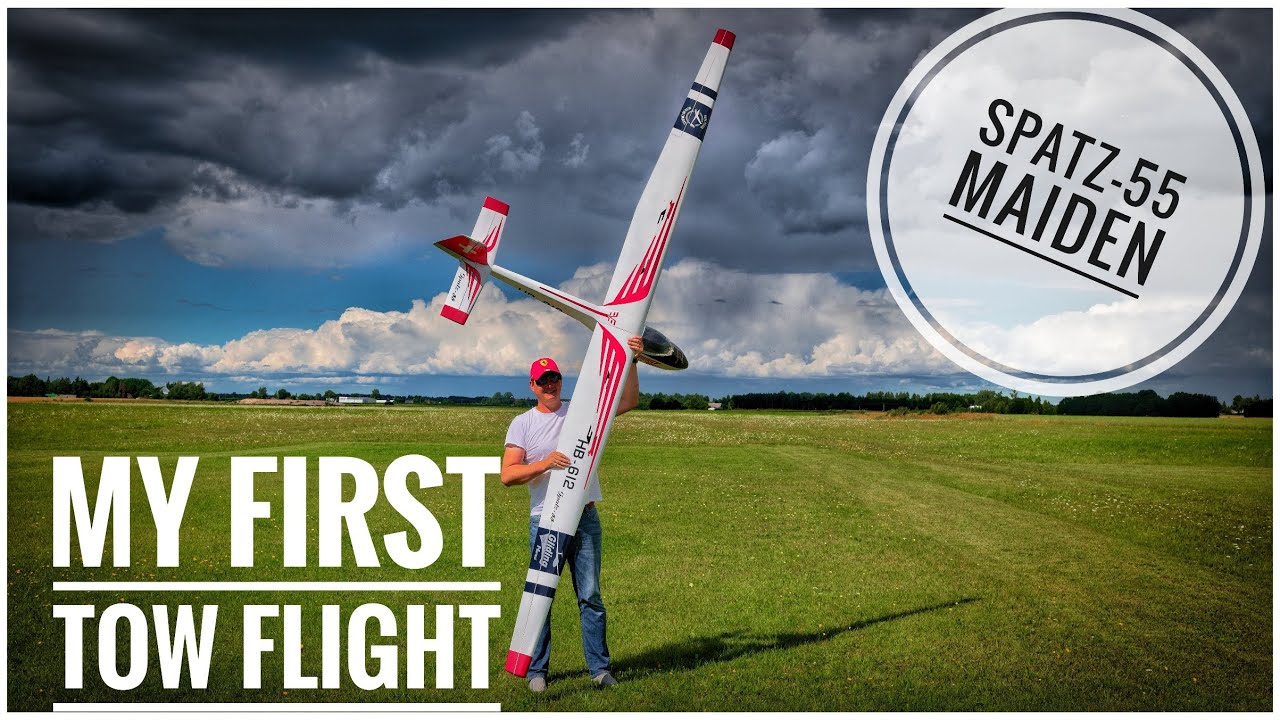 SPATZ-55 MAIDEN and my first tow flight. RC LARGE SCALE Glider towing, aiplane Saiplane DJI ACTION 2