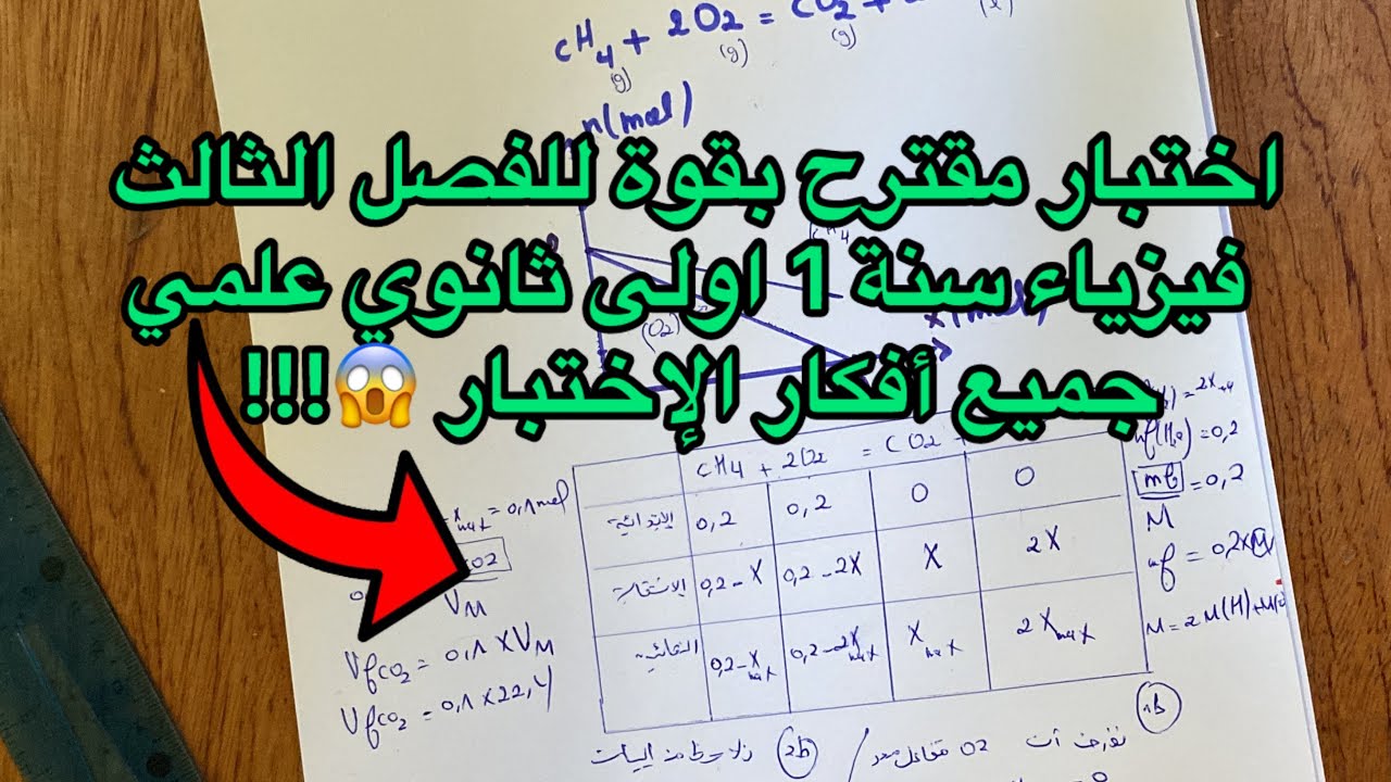 أقوى مقترح اختبار الفصل الثالث فيزياء سنة 1 أولى ثانوي علمي