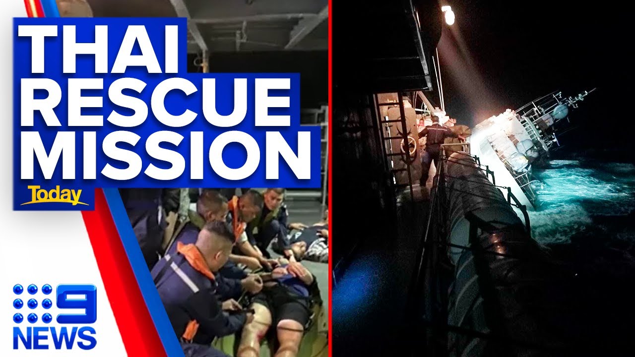 Thai navy search for 31 missing sailors after ship sinks | 9 News Australia