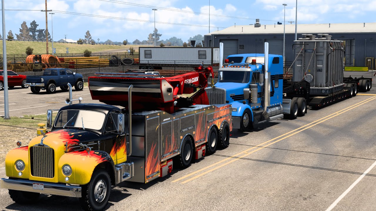 Grúa MACK al rescate de enorme camión KENWORTH con sobredimensiones en Texas! ATS 1.46