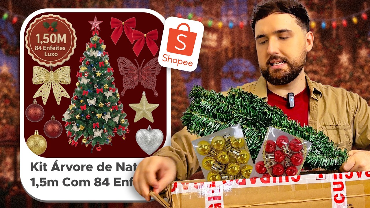 😱 COMPREI UMA ÁRVORE DE NATAL NA SHOPEE | Árvore de Natal Completa com Enfeites | Vale a Pena?