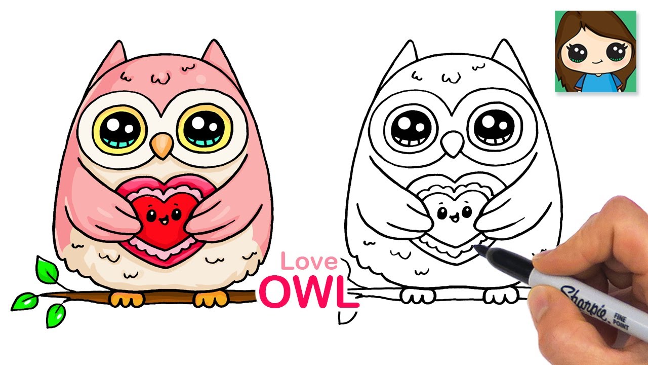 How to Draw a Love Owl Holding a Heart 🦉❤️