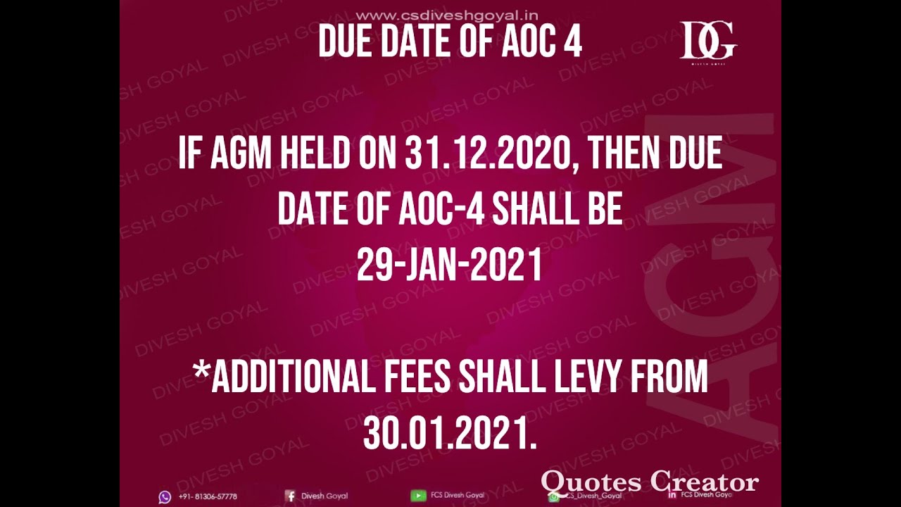 Due Date of Filing of AOC-4 (FY 2019-20) - OPC & Other Companies