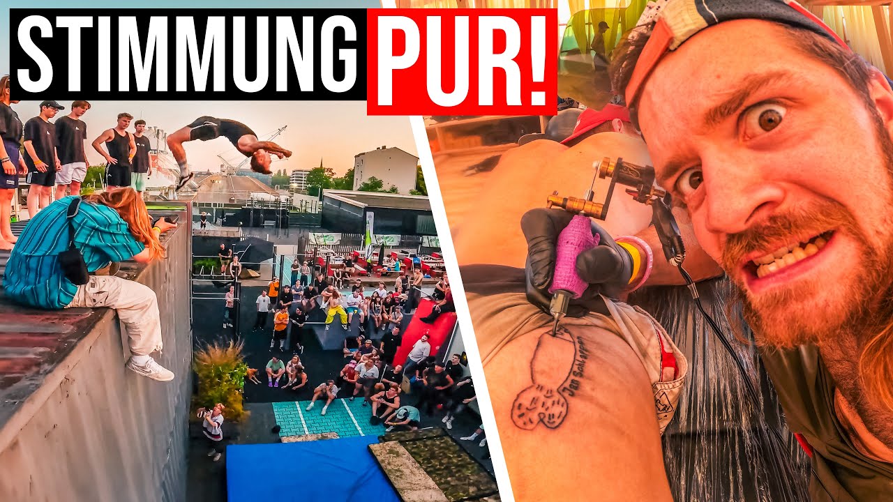 Parkour PARTY in BERLIN! | Kranker Poolsprung, dumme FAILS & Schlappen TATTOOS! | Stride Berlin Jam