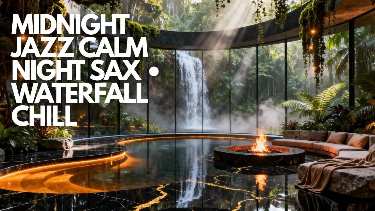 “Midnight Cave Waterfall 🌙 Gentle Smooth Jazz Sax for Deep Calm & Night Relaxation”
