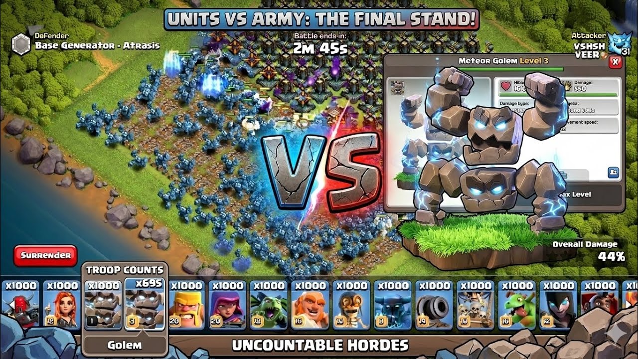1,000 Meteor Golems VS MAX Base! Who Wins? 🤯