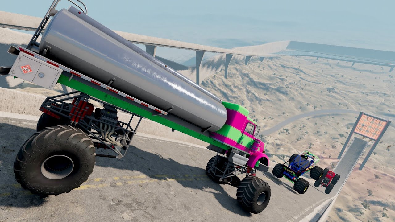 BMNG Random Car - Epic High Speed Monster Truck Jumps and Crashes #032  - BeamNG Drive