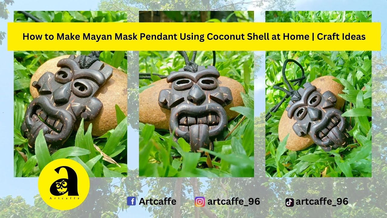 How to Make Mayan Mask Pendant Using Coconut Shell at Home  | Coconut Shell Craft Ideas