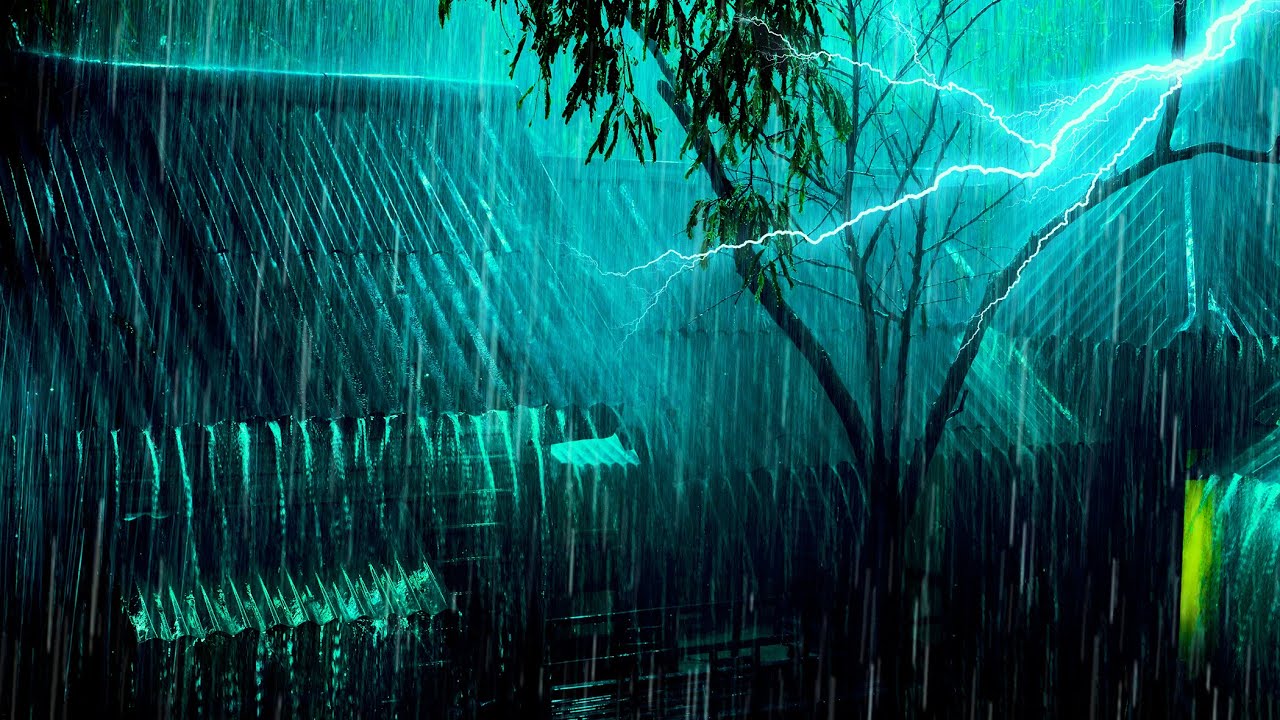 Sleep Well Instantly with Storm, Terrible Rain and Thunder Roaring on a Tin Roof at Magical Night