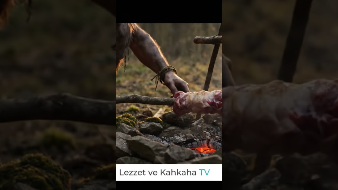 İlk insan eti pişiriyor 🔥🥩 ASMR! #asmr #primitive #meat #trending #virealvideo #relaxing